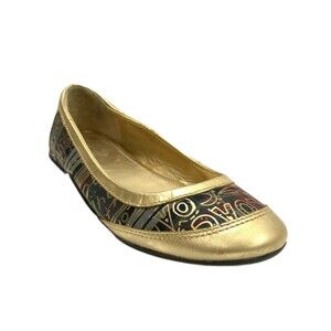 Coach Ballet Flats Women Size 7B Gold-tone Tartan True Plaid Pattern